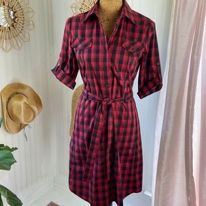 Gianni Bini Red Black Plaid Shirt Dress Sz 4